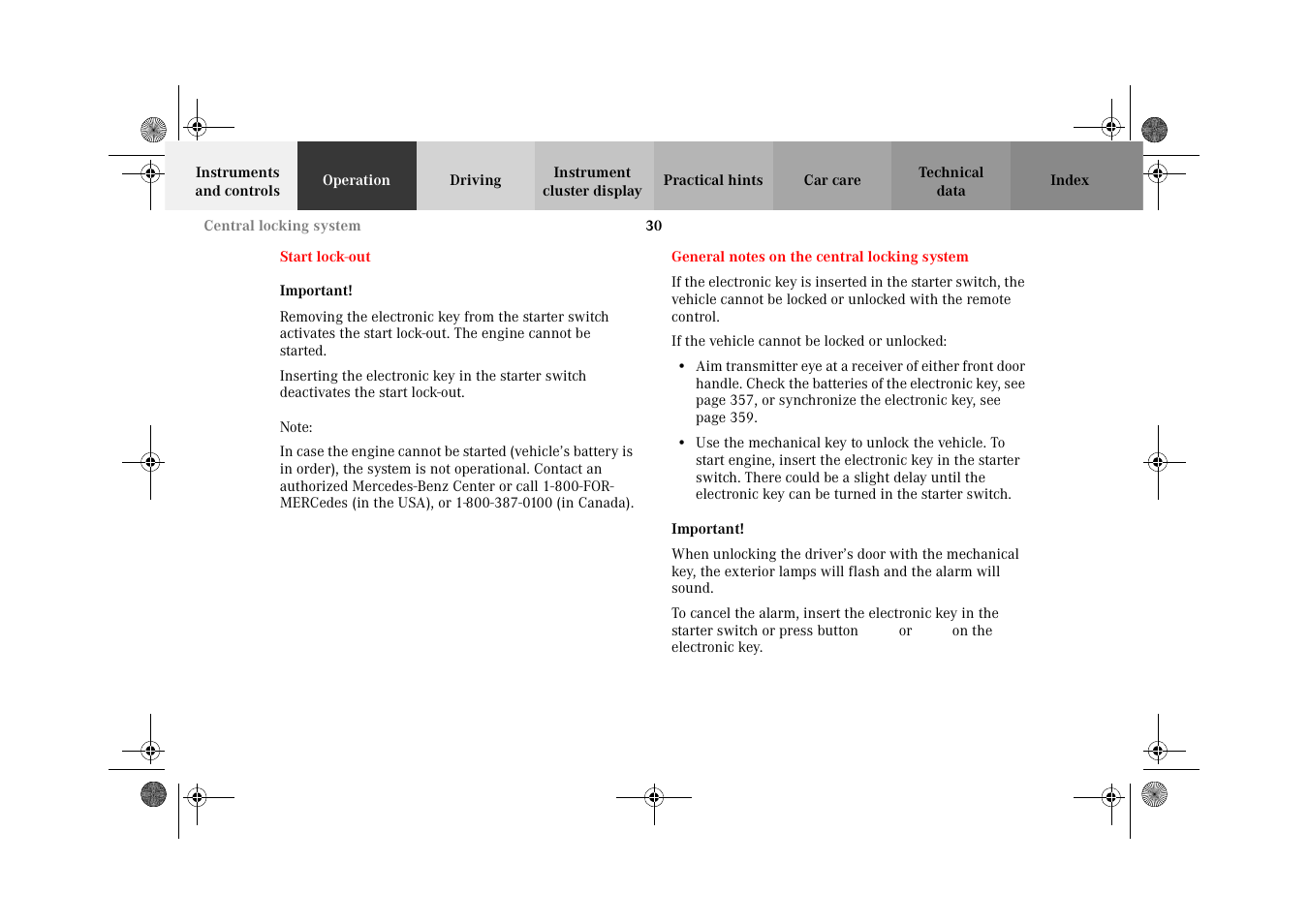 Start lock-out, General notes on the central locking system, Start lock-out general notes on the | Central locking system | Mercedes-Benz 2002 C-Class User Manual | Page 33 / 406