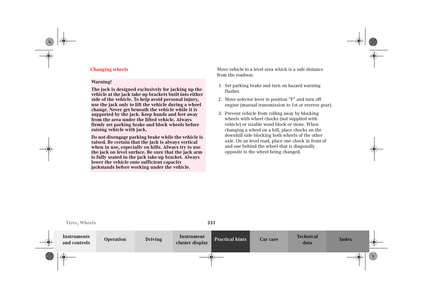 Changing wheels | Mercedes-Benz 2002 C-Class User Manual | Page 334 / 406