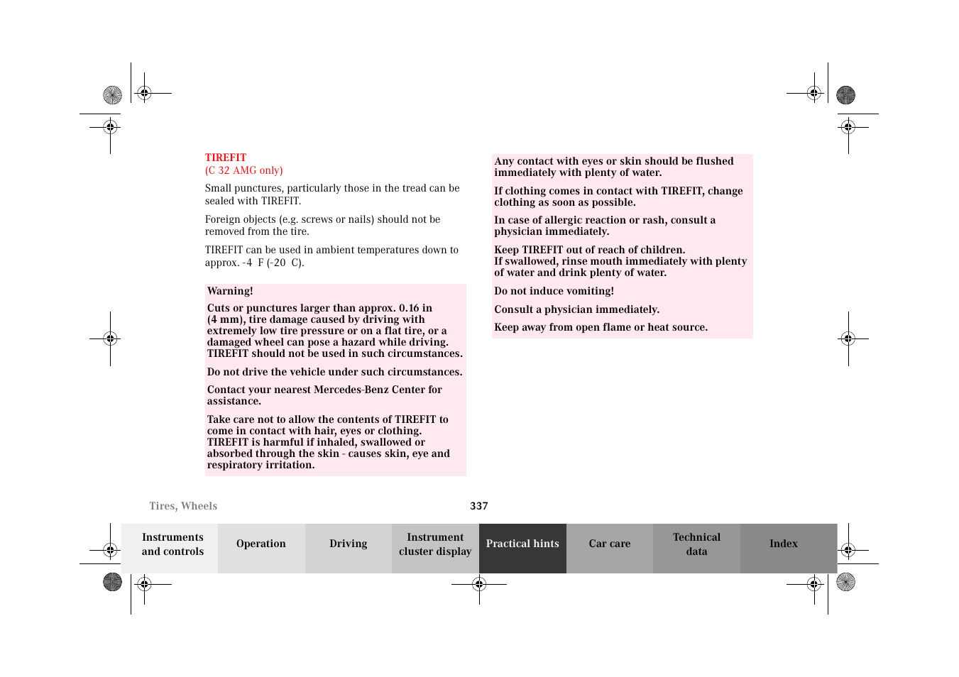 Tirefit | Mercedes-Benz 2002 C-Class User Manual | Page 340 / 406