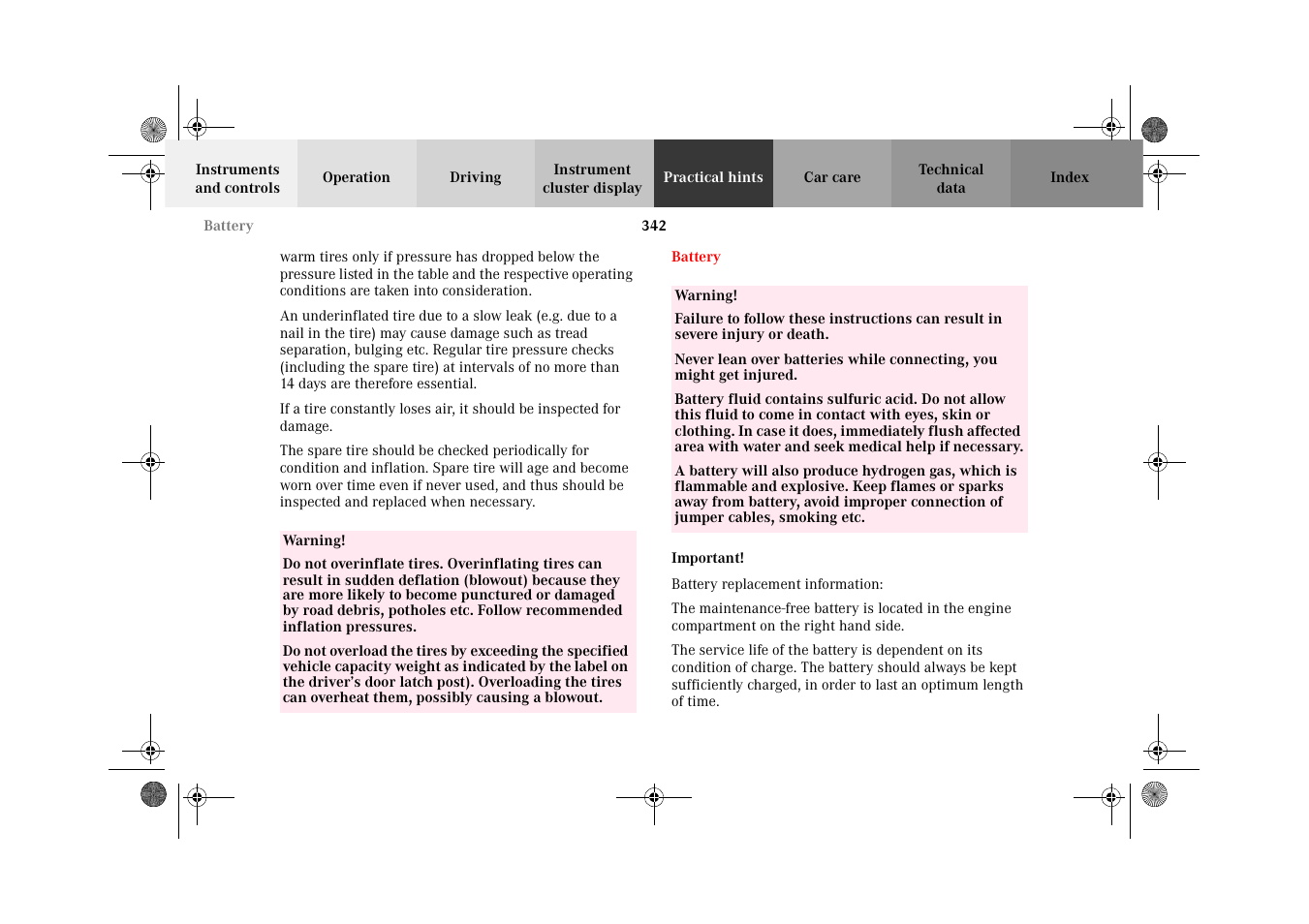 Battery | Mercedes-Benz 2002 C-Class User Manual | Page 345 / 406
