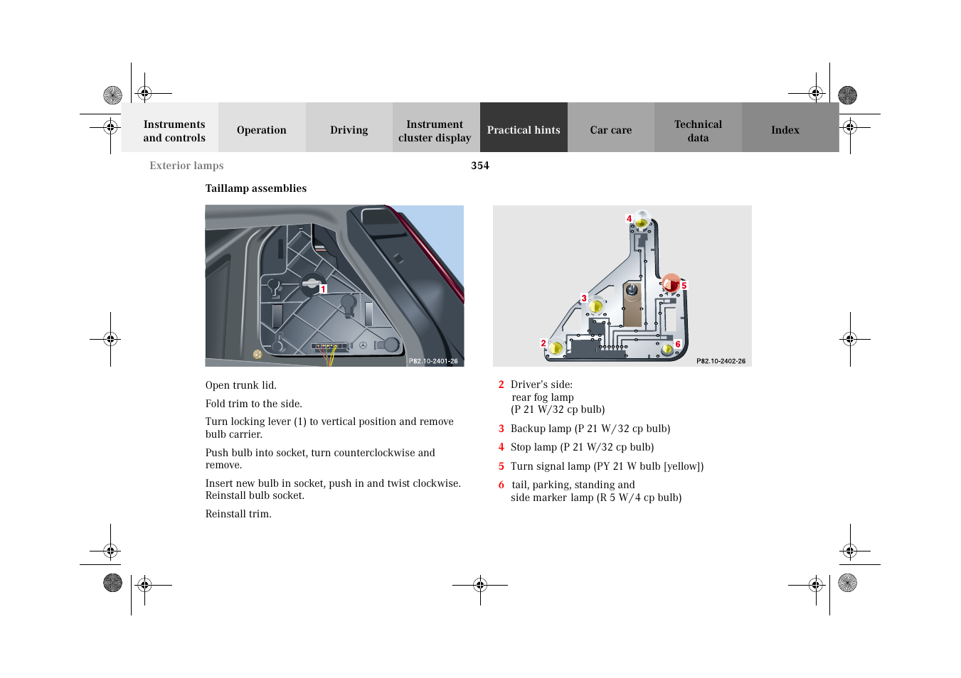Exterior lamps:taillamp assemblies | Mercedes-Benz 2002 C-Class User Manual | Page 357 / 406