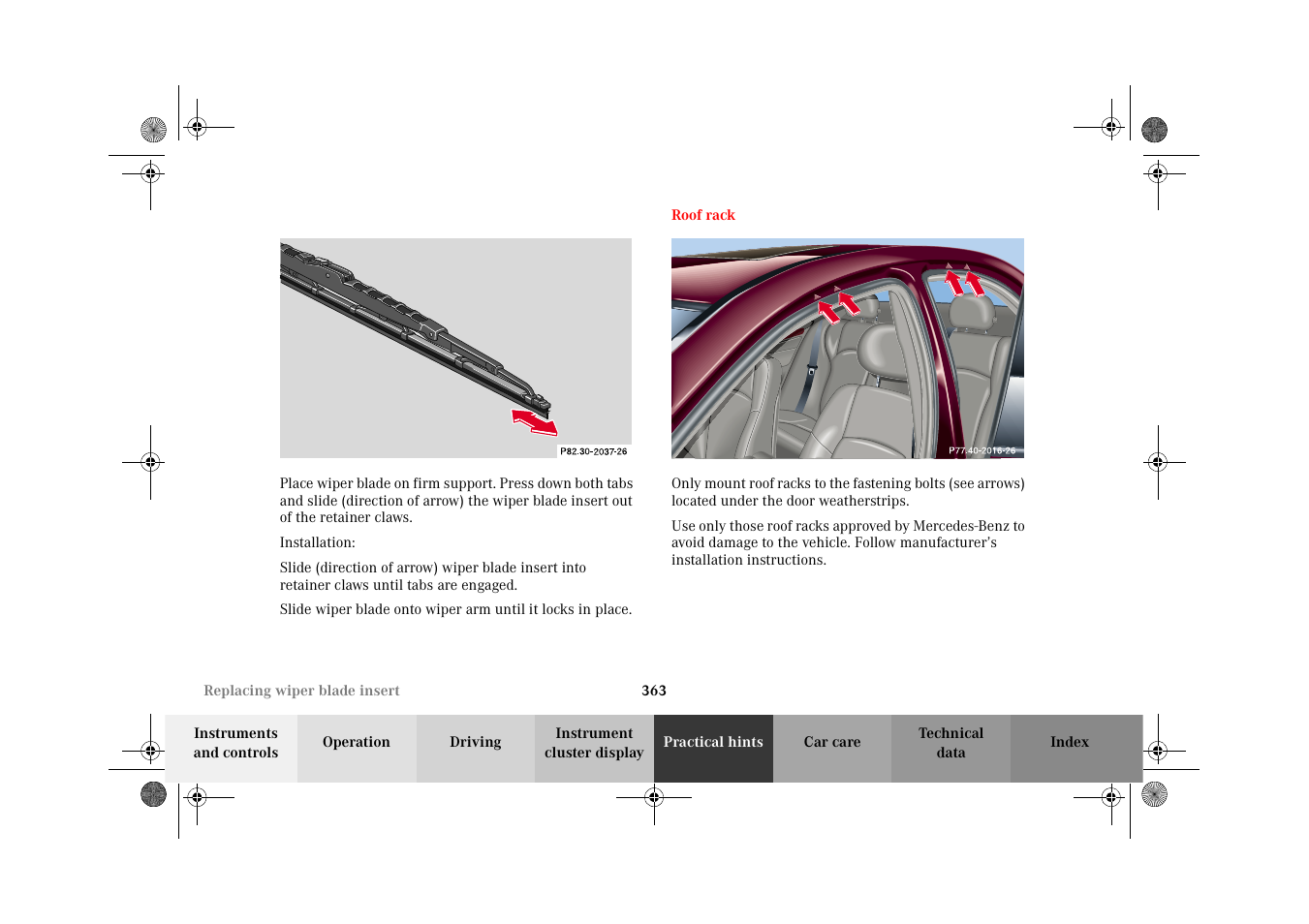 Roof rack | Mercedes-Benz 2002 C-Class User Manual | Page 366 / 406