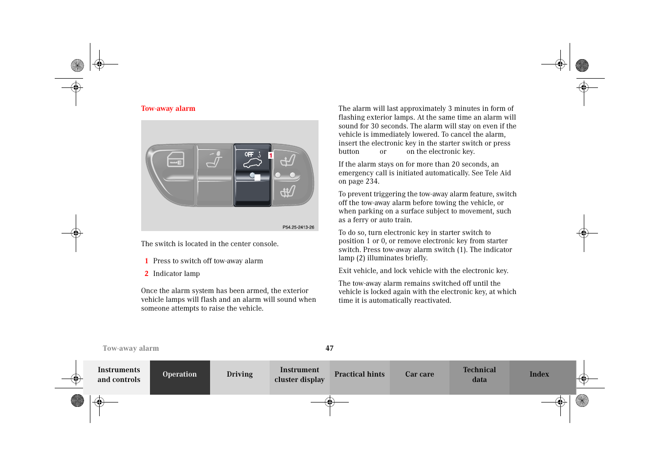 Tow-away alarm | Mercedes-Benz 2002 C-Class User Manual | Page 50 / 406