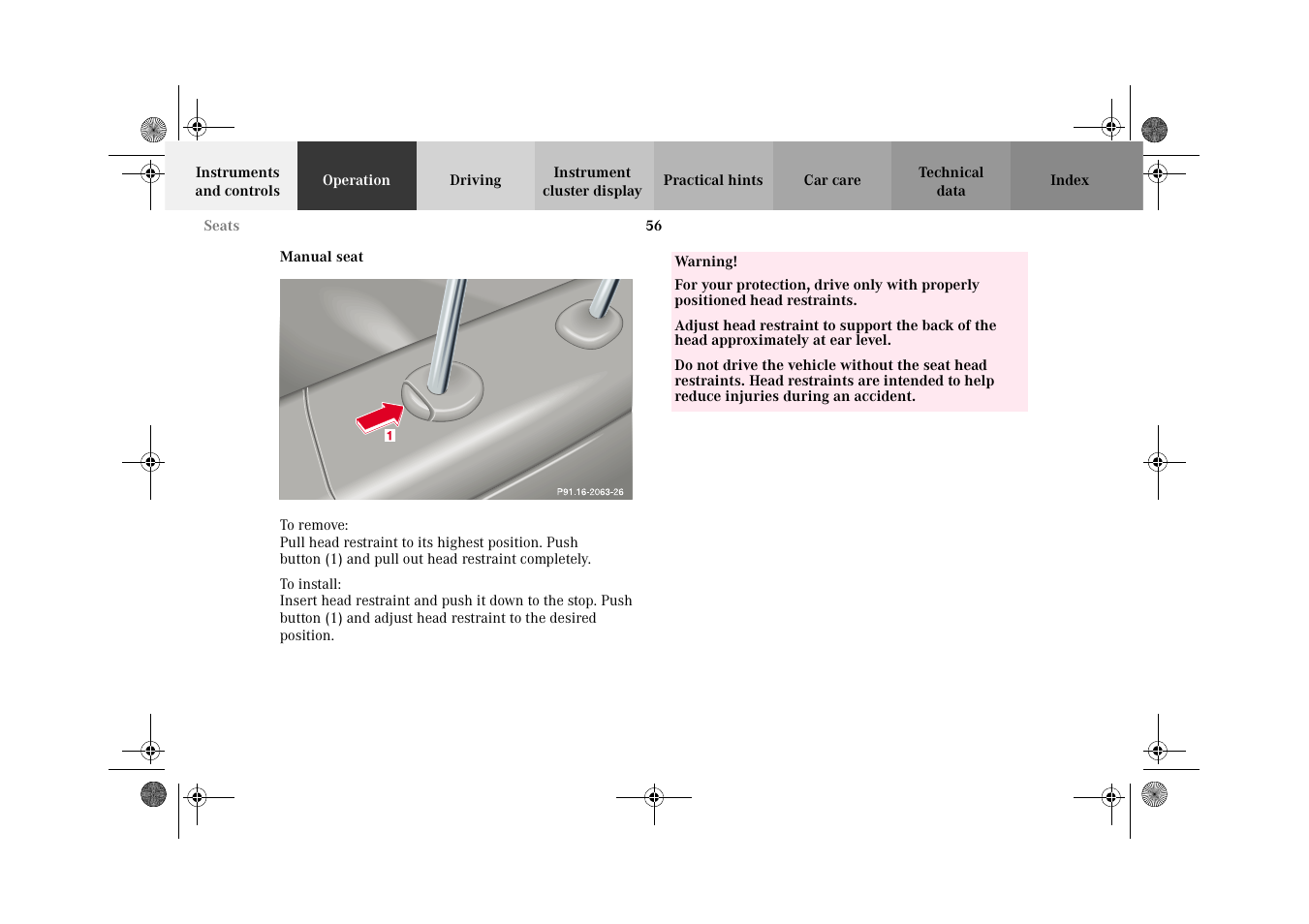Manual seat | Mercedes-Benz 2002 C-Class User Manual | Page 59 / 406