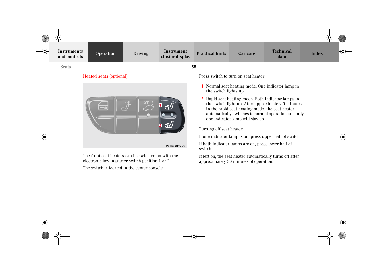 Heated seats | Mercedes-Benz 2002 C-Class User Manual | Page 61 / 406