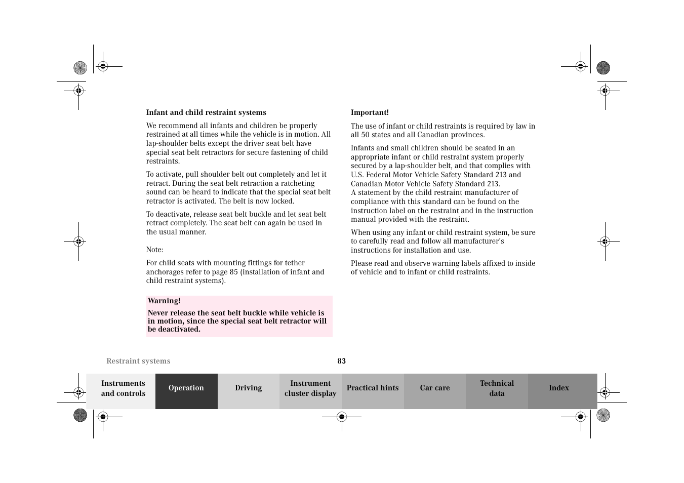 Infant and child restraint systems, Infant and child, Restraint systems | Mercedes-Benz 2002 C-Class User Manual | Page 86 / 406