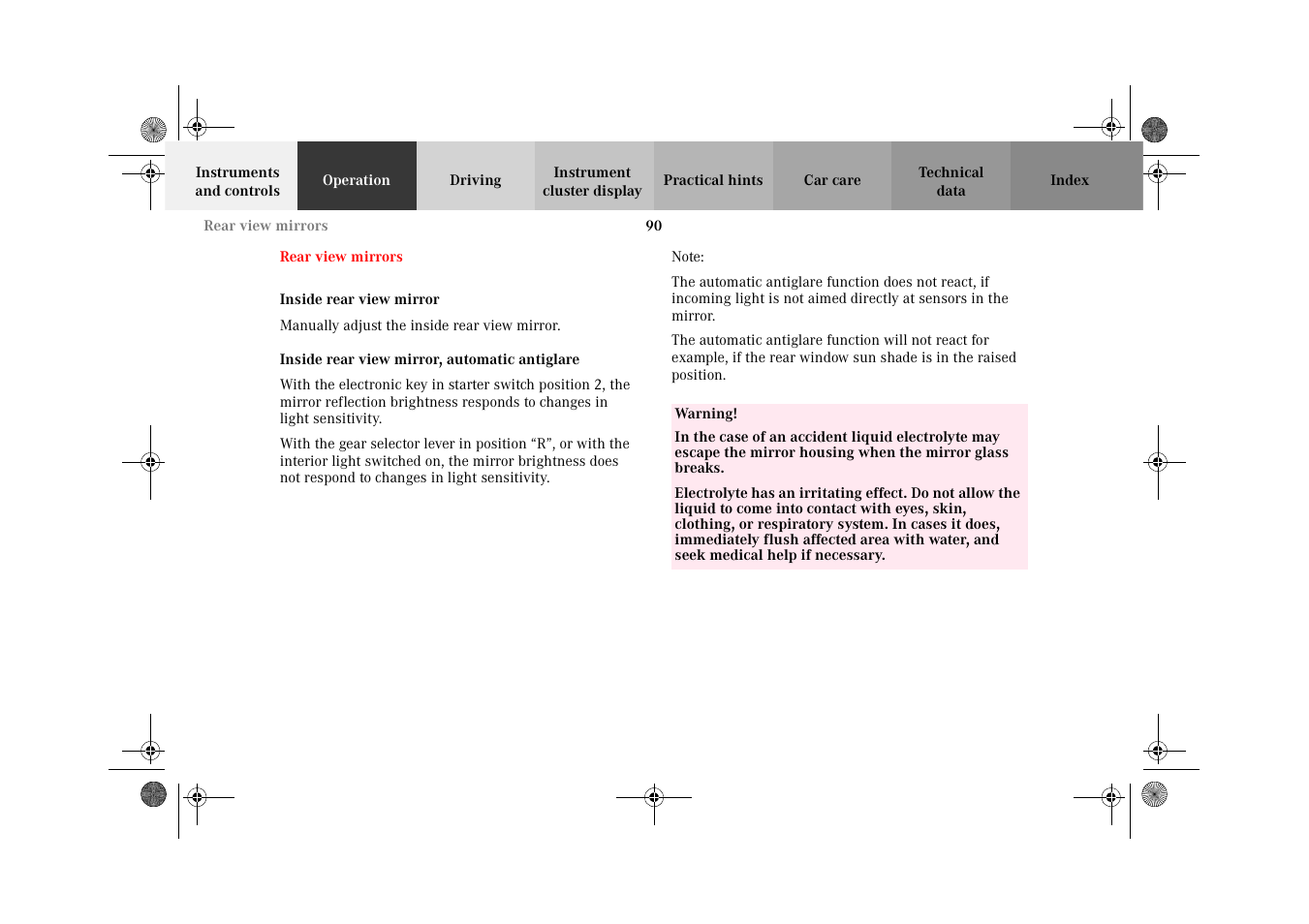 Rear view mirrors, Inside rear view mirror, Track search | Mercedes-Benz 2002 C-Class User Manual | Page 93 / 406