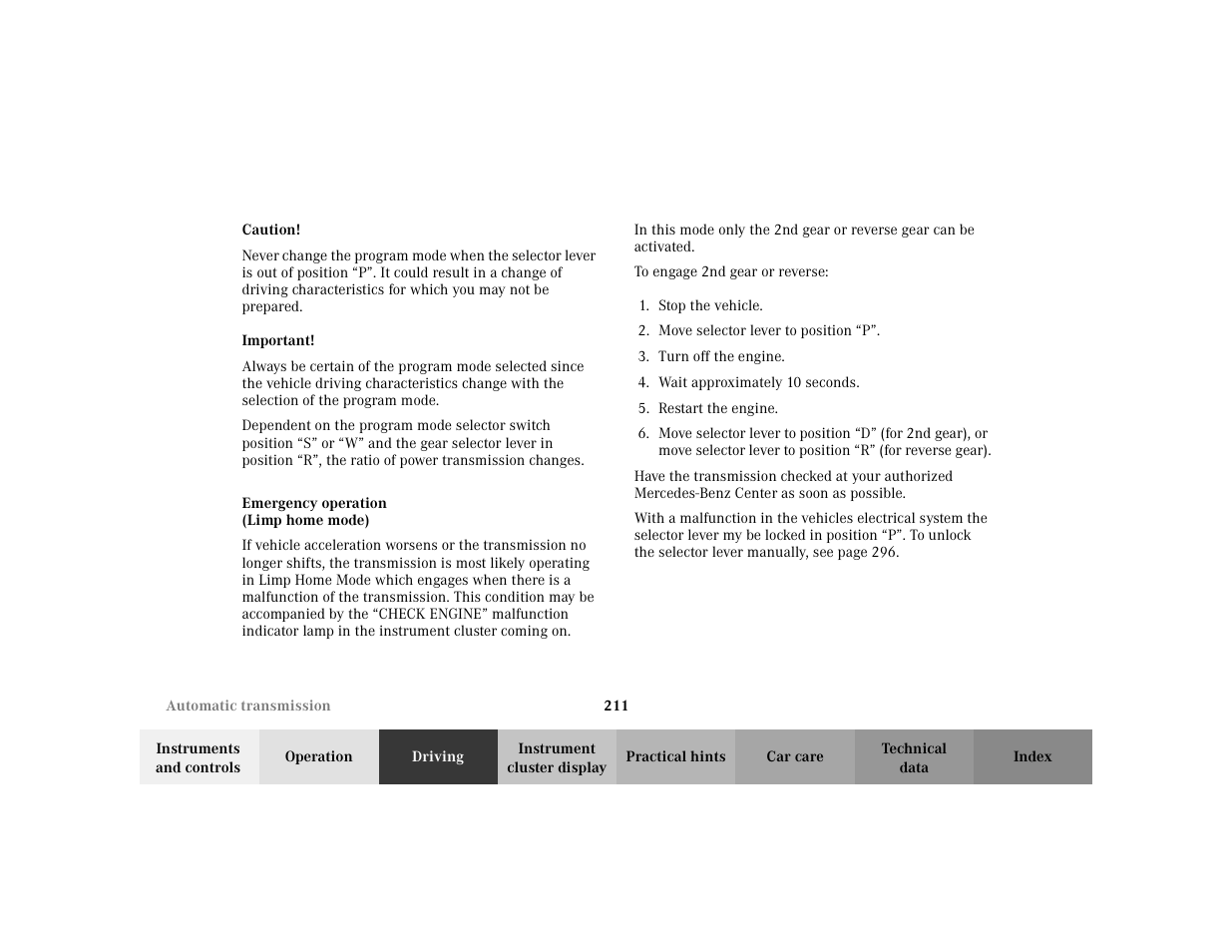 Mercedes-Benz 2002 E -Class Wagon User Manual | Page 214 / 354