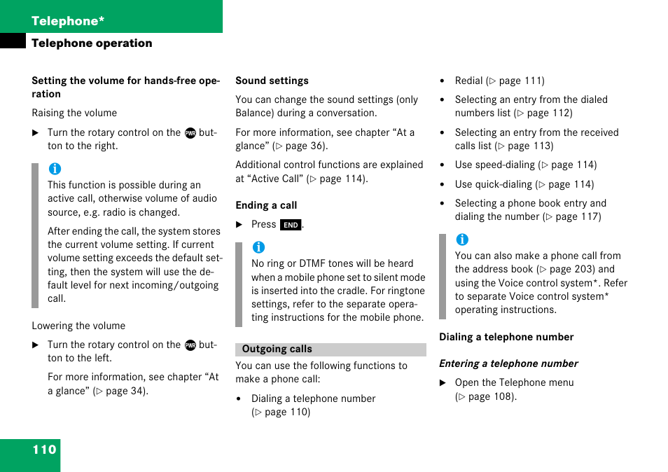 Outgoing calls, 110 telephone | Mercedes-Benz Comand 6515 6786 13 User Manual | Page 110 / 231