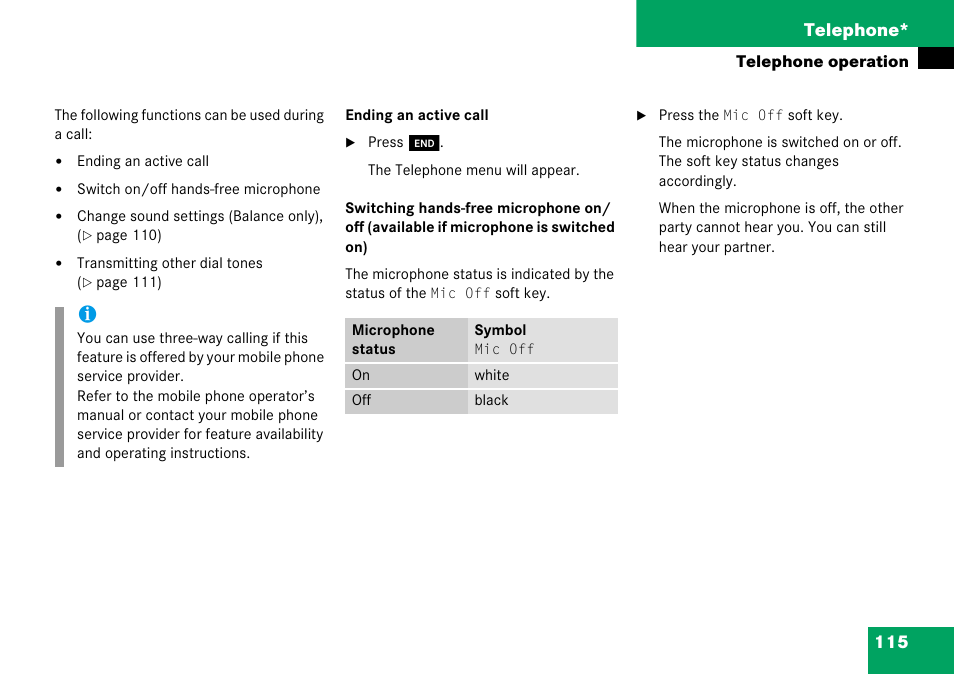 115 telephone | Mercedes-Benz Comand 6515 6786 13 User Manual | Page 115 / 231