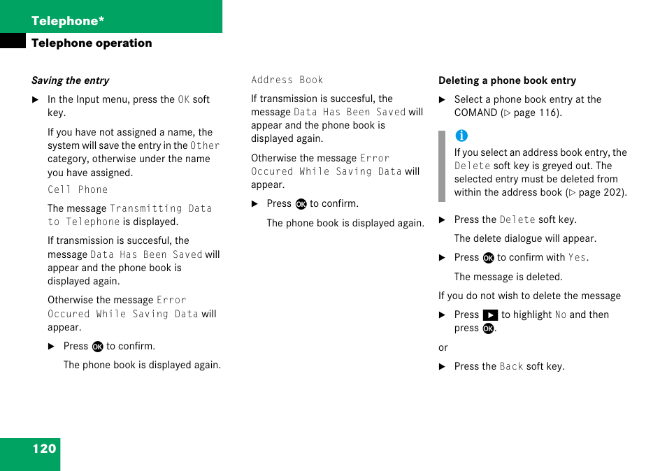 Changes to the, Etter. at the, E ca | 120 telephone | Mercedes-Benz Comand 6515 6786 13 User Manual | Page 120 / 231