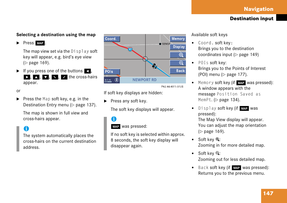 Avail, Set based, Names of the streets stored on | Navigation dvd. the, Selected appears magnified. the, 147 navigation | Mercedes-Benz Comand 6515 6786 13 User Manual | Page 147 / 231