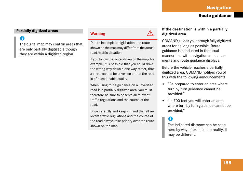 Partially digitized areas, 155 navigation | Mercedes-Benz Comand 6515 6786 13 User Manual | Page 155 / 231