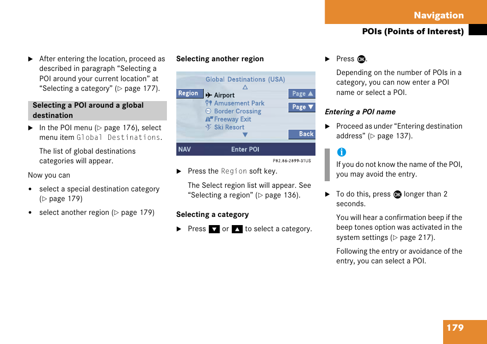 Selecting a poi around a global destination, Selecting a poi around a global, Destination | 179 navigation | Mercedes-Benz Comand 6515 6786 13 User Manual | Page 179 / 231
