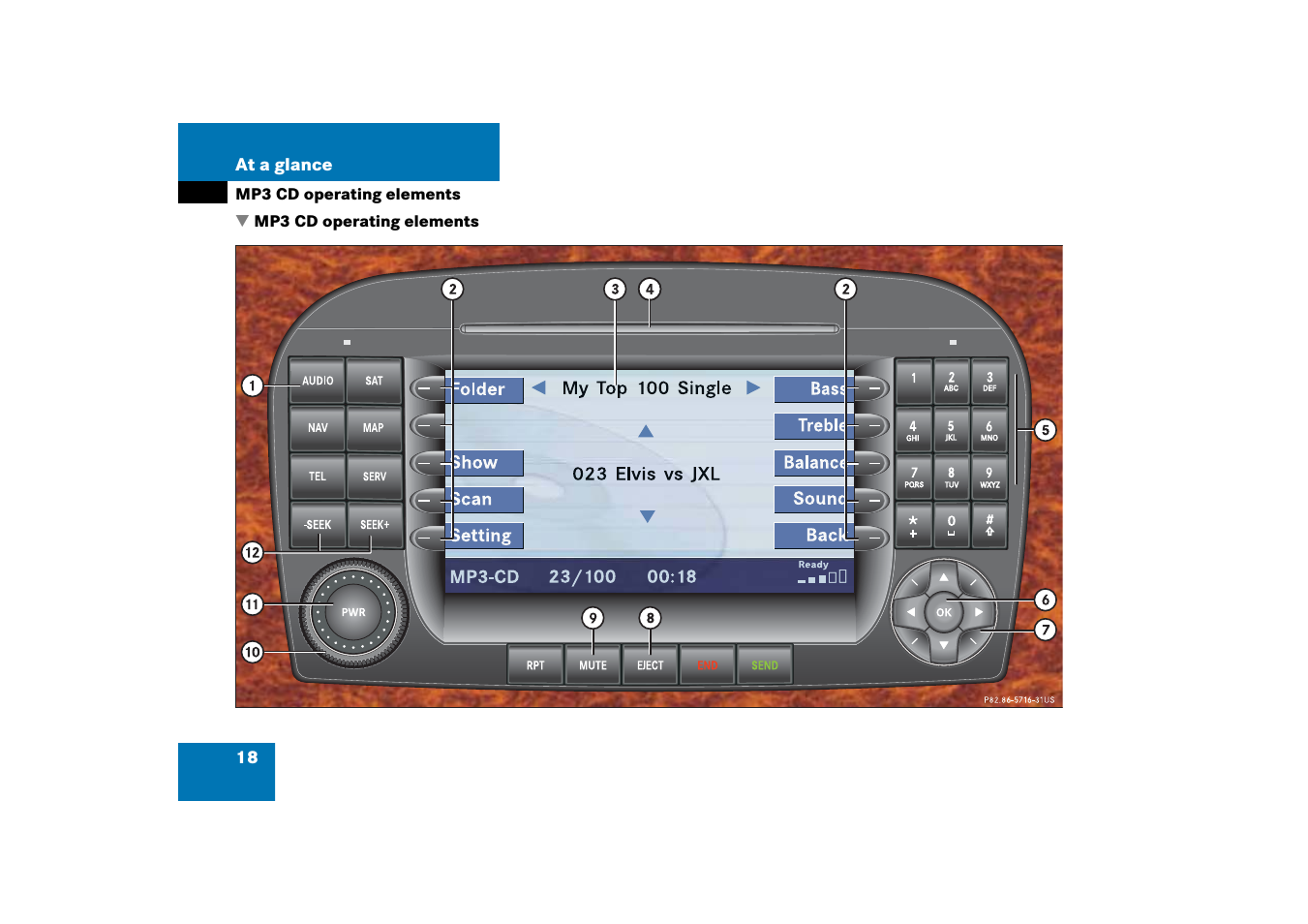 Mp3 cd operating elements | Mercedes-Benz Comand 6515 6786 13 User Manual | Page 18 / 231