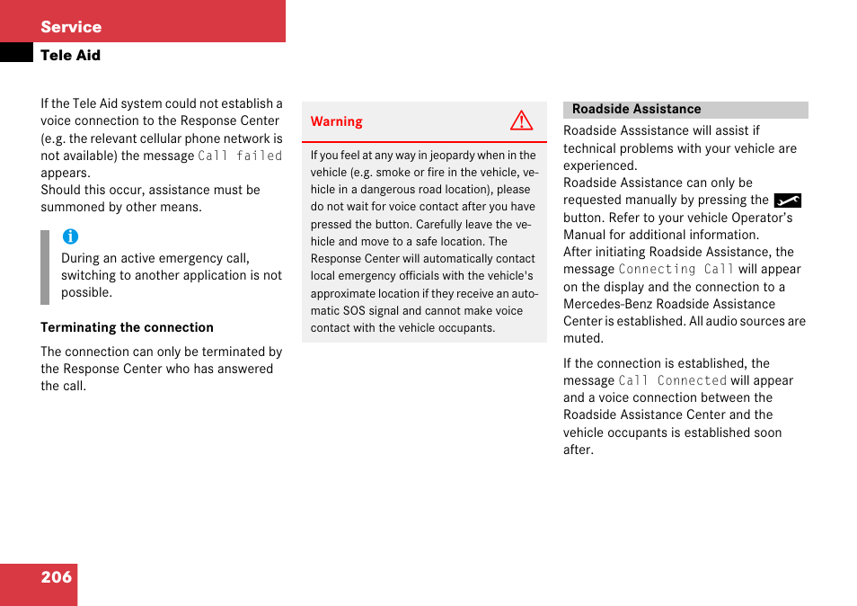 Roadside assistance, 206 service | Mercedes-Benz Comand 6515 6786 13 User Manual | Page 206 / 231