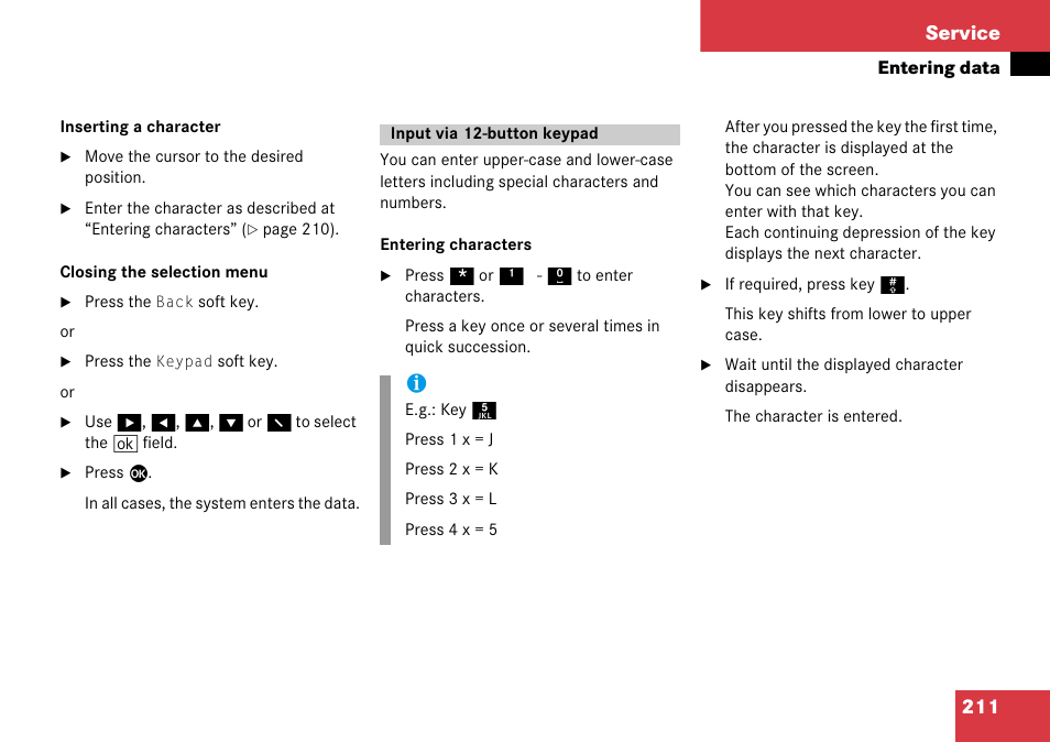 Input via 12-button keypad, Will ap, Will | 211 service | Mercedes-Benz Comand 6515 6786 13 User Manual | Page 211 / 231