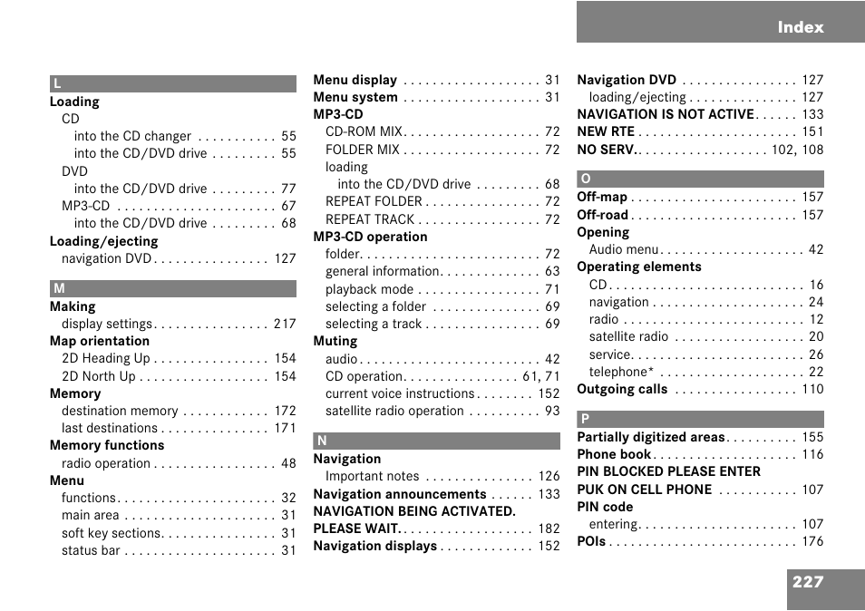 227 index | Mercedes-Benz Comand 6515 6786 13 User Manual | Page 227 / 231