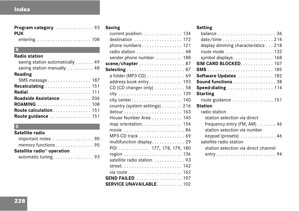 228 index | Mercedes-Benz Comand 6515 6786 13 User Manual | Page 228 / 231