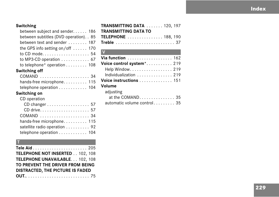 229 index | Mercedes-Benz Comand 6515 6786 13 User Manual | Page 229 / 231