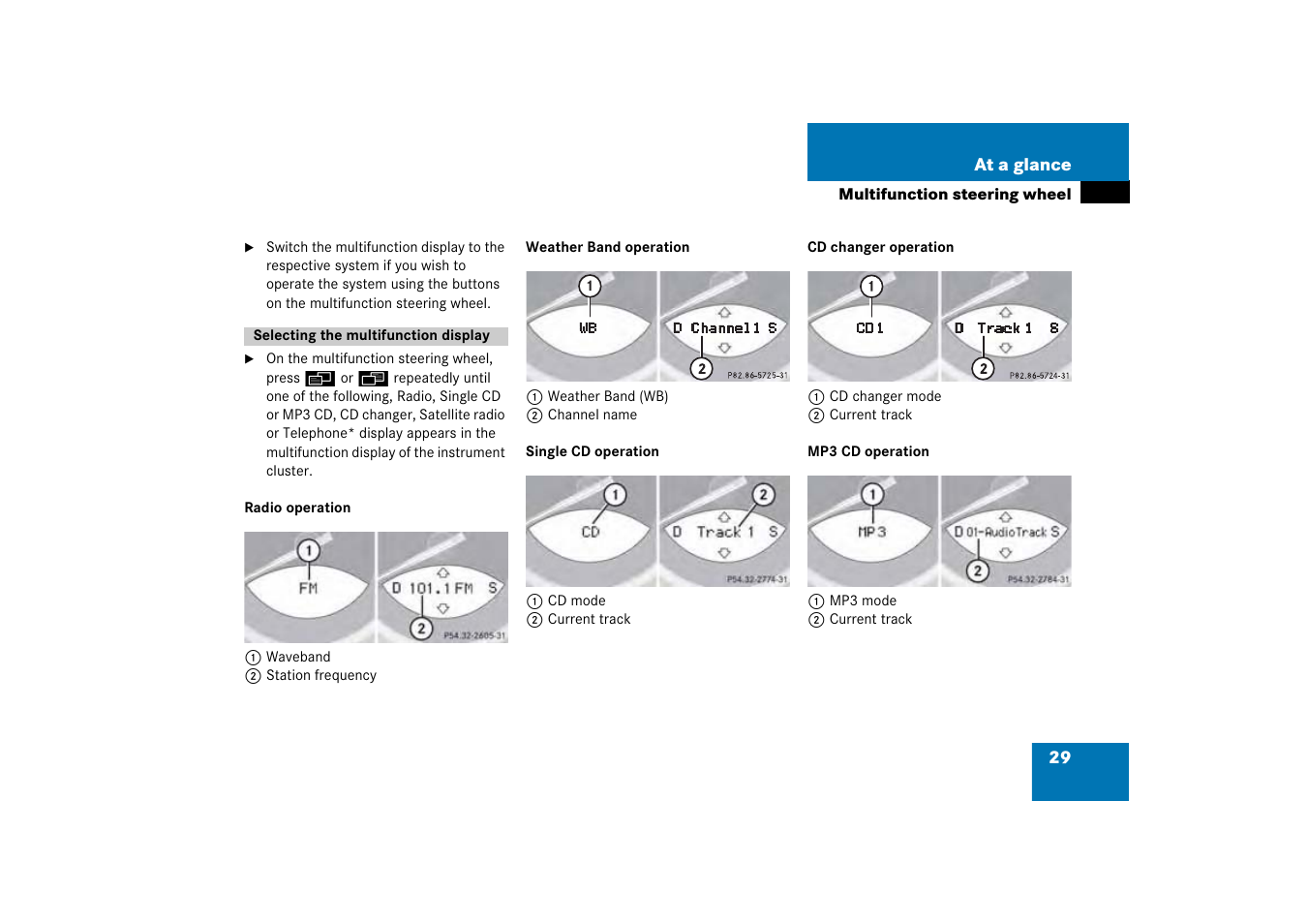 Selecting the multifunction display, Selecting the multifunction display 29, 29 at a glance | Mercedes-Benz Comand 6515 6786 13 User Manual | Page 29 / 231