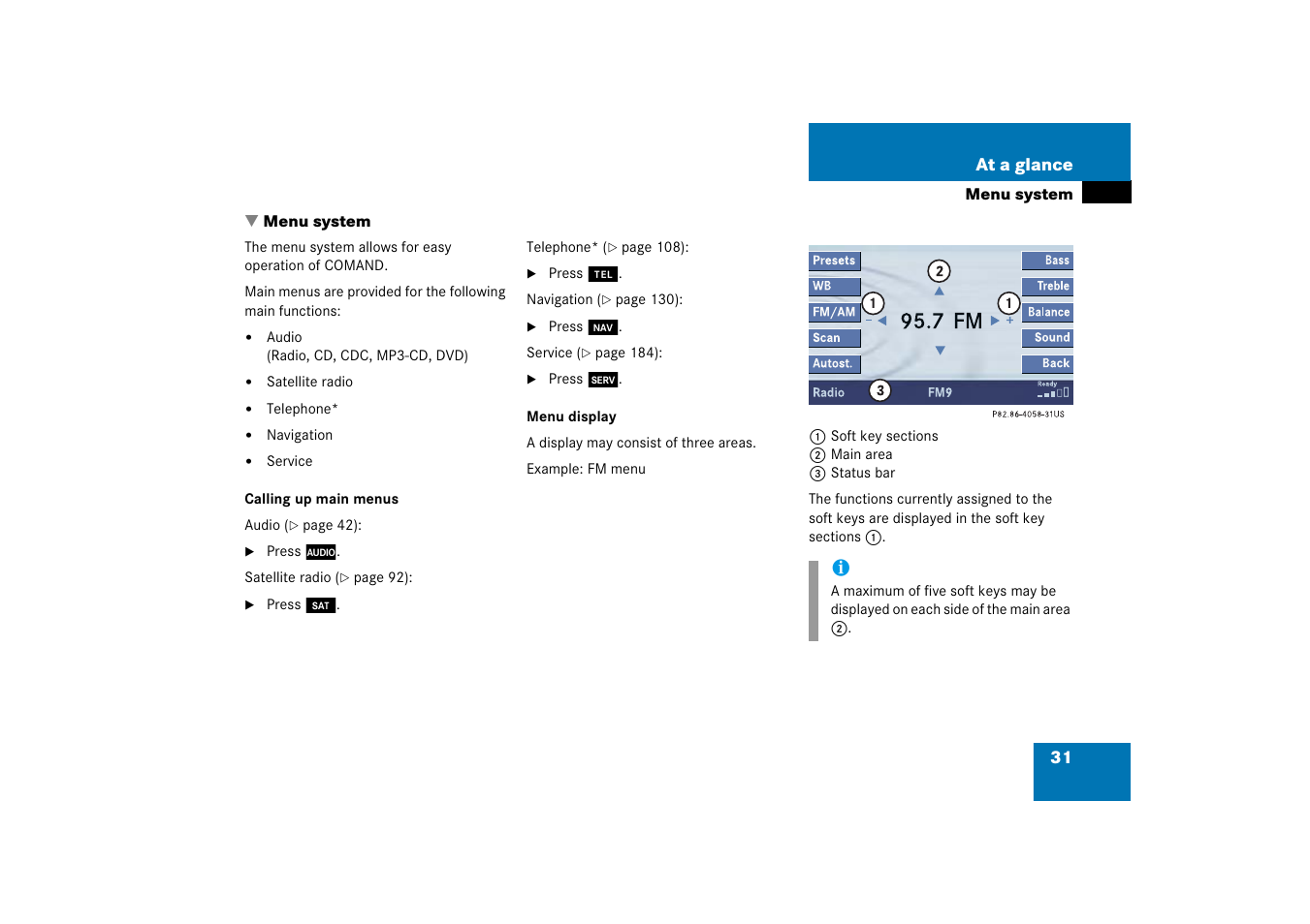 Menu system, 31 at a glance | Mercedes-Benz Comand 6515 6786 13 User Manual | Page 31 / 231