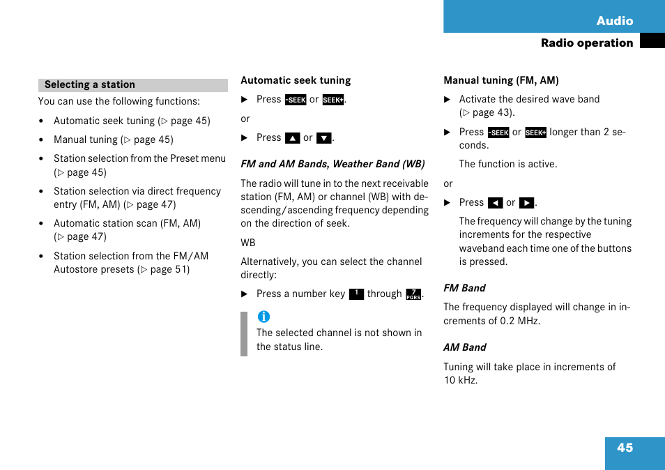 Selecting a station, 45 audio | Mercedes-Benz Comand 6515 6786 13 User Manual | Page 45 / 231
