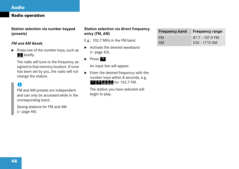 46 audio | Mercedes-Benz Comand 6515 6786 13 User Manual | Page 46 / 231