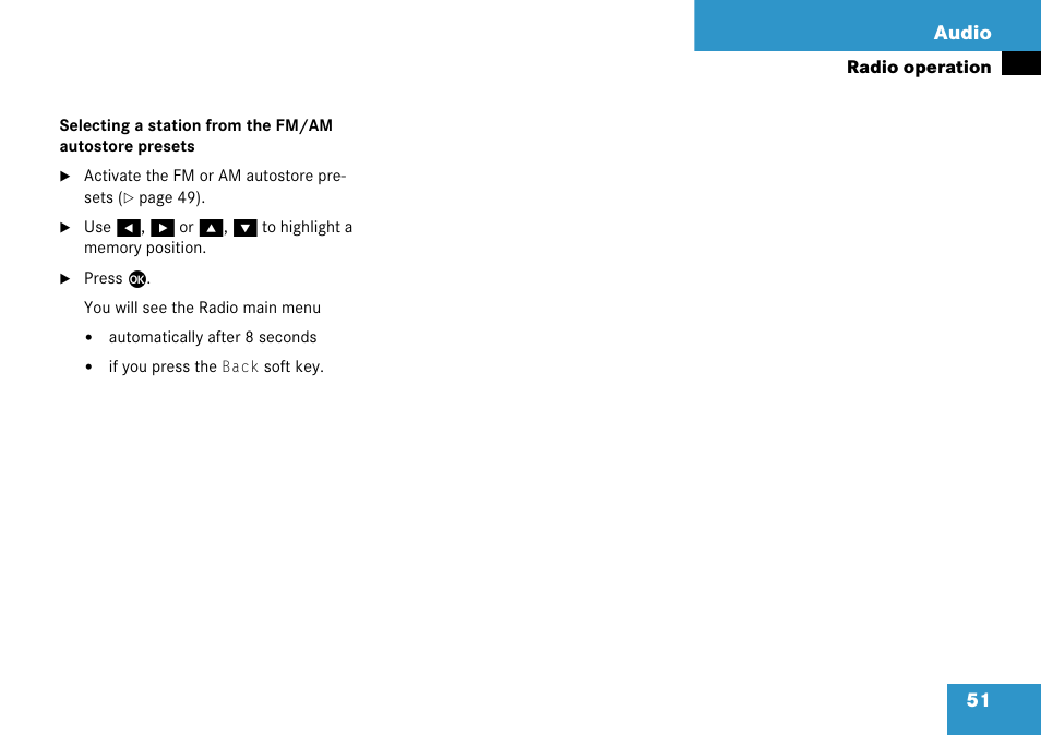 Weather, In to the next, Seconds | On w, 51 audio | Mercedes-Benz Comand 6515 6786 13 User Manual | Page 51 / 231