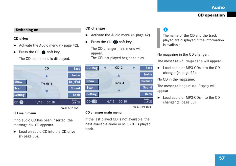 Switching on, 57 audio | Mercedes-Benz Comand 6515 6786 13 User Manual | Page 57 / 231