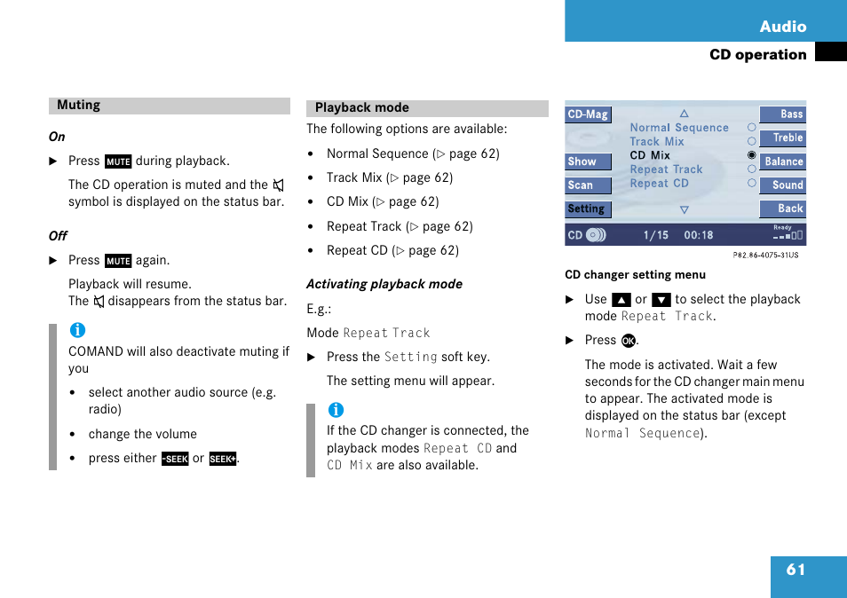 Muting, Playback mode, Muting playback mode | 61 audio | Mercedes-Benz Comand 6515 6786 13 User Manual | Page 61 / 231