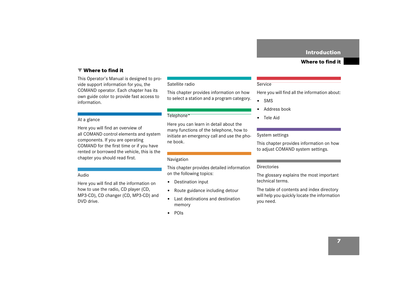 Introduction, Where to find it | Mercedes-Benz Comand 6515 6786 13 User Manual | Page 7 / 231