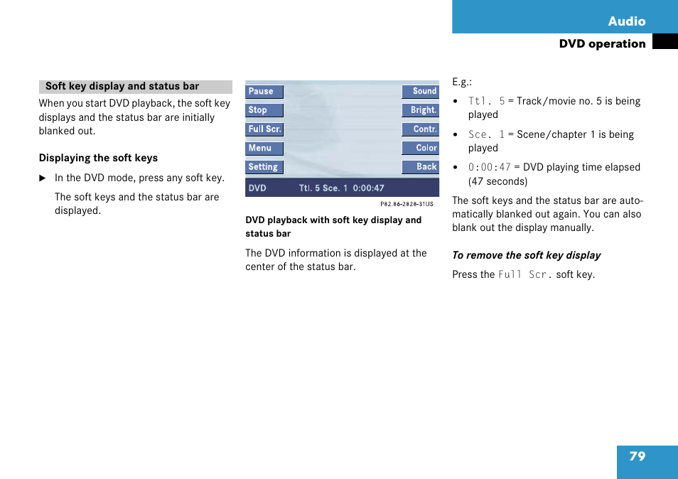 Soft key display and status bar, 79 audio | Mercedes-Benz Comand 6515 6786 13 User Manual | Page 79 / 231