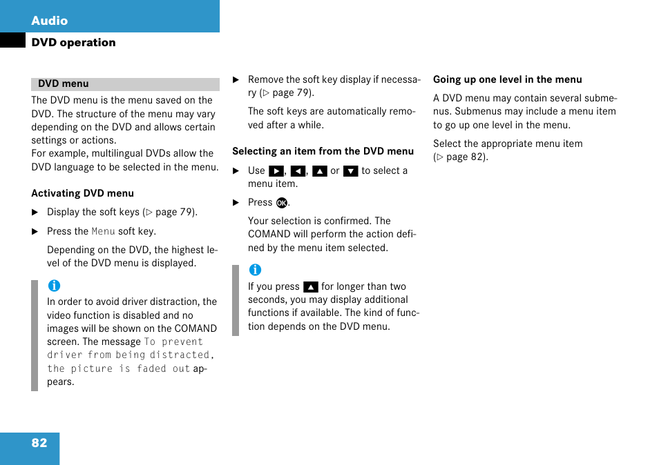 Dvd menu, Not have regional, 82 audio | Mercedes-Benz Comand 6515 6786 13 User Manual | Page 82 / 231