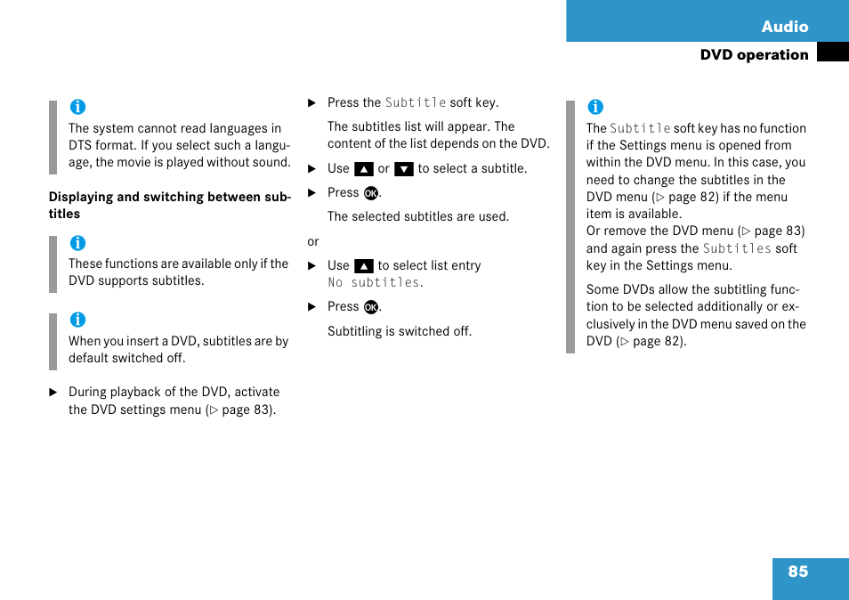 85 audio | Mercedes-Benz Comand 6515 6786 13 User Manual | Page 85 / 231