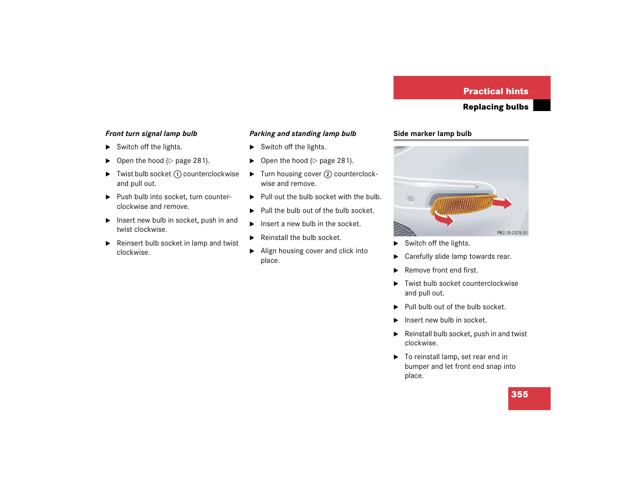 355 practical hints | Mercedes-Benz 2004 CLK 55 AMG User Manual | Page 355 / 440