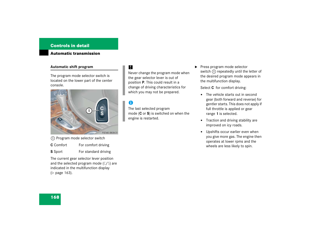 Mercedes-Benz C-CLASS WAGON C 240 User Manual | Page 170 / 482