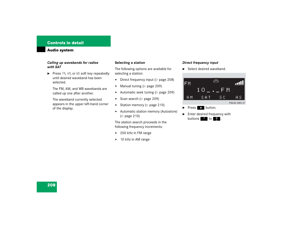 208 controls in detail | Mercedes-Benz C-CLASS WAGON C 240 User Manual | Page 210 / 482