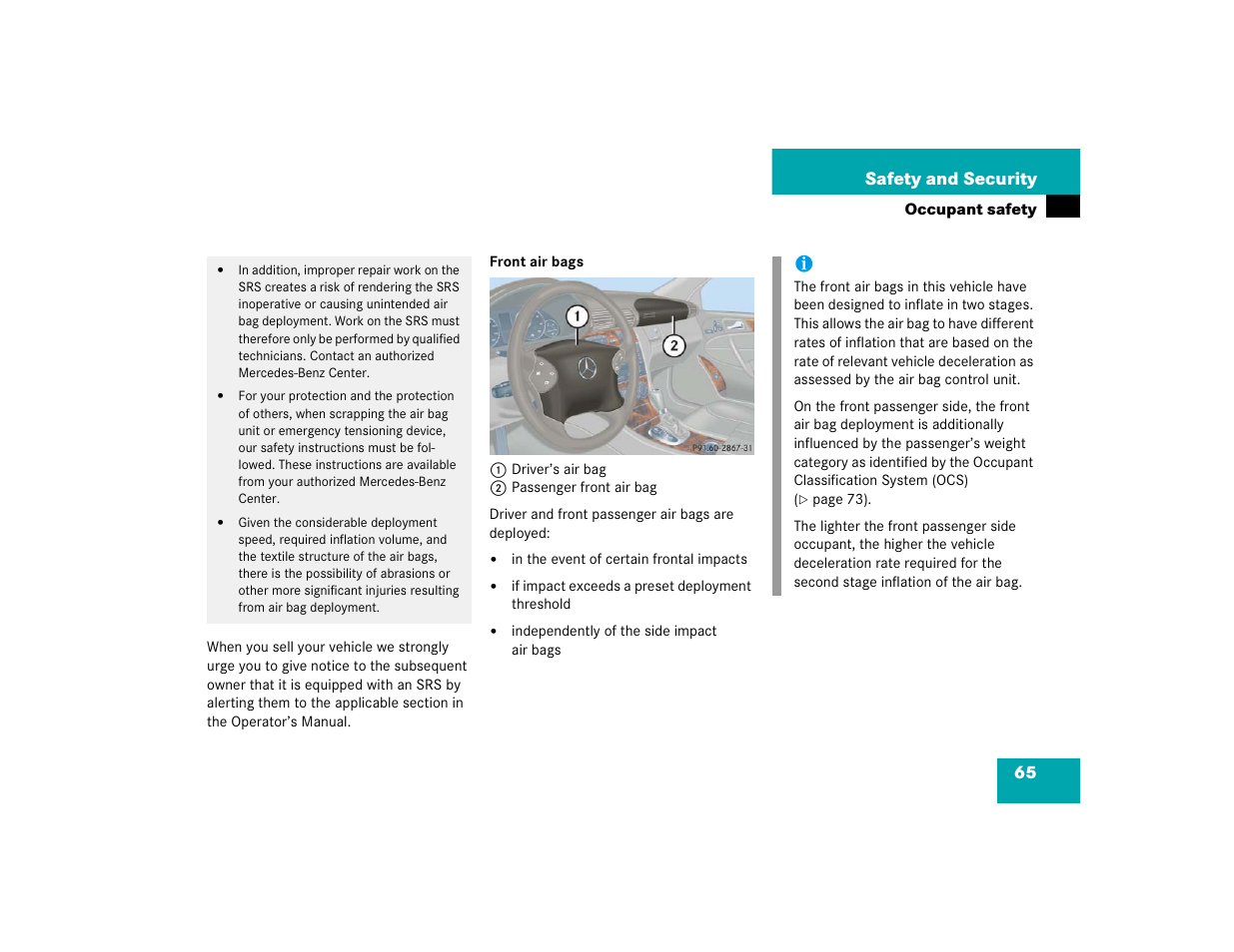 Mercedes-Benz C-CLASS WAGON C 240 User Manual | Page 67 / 482