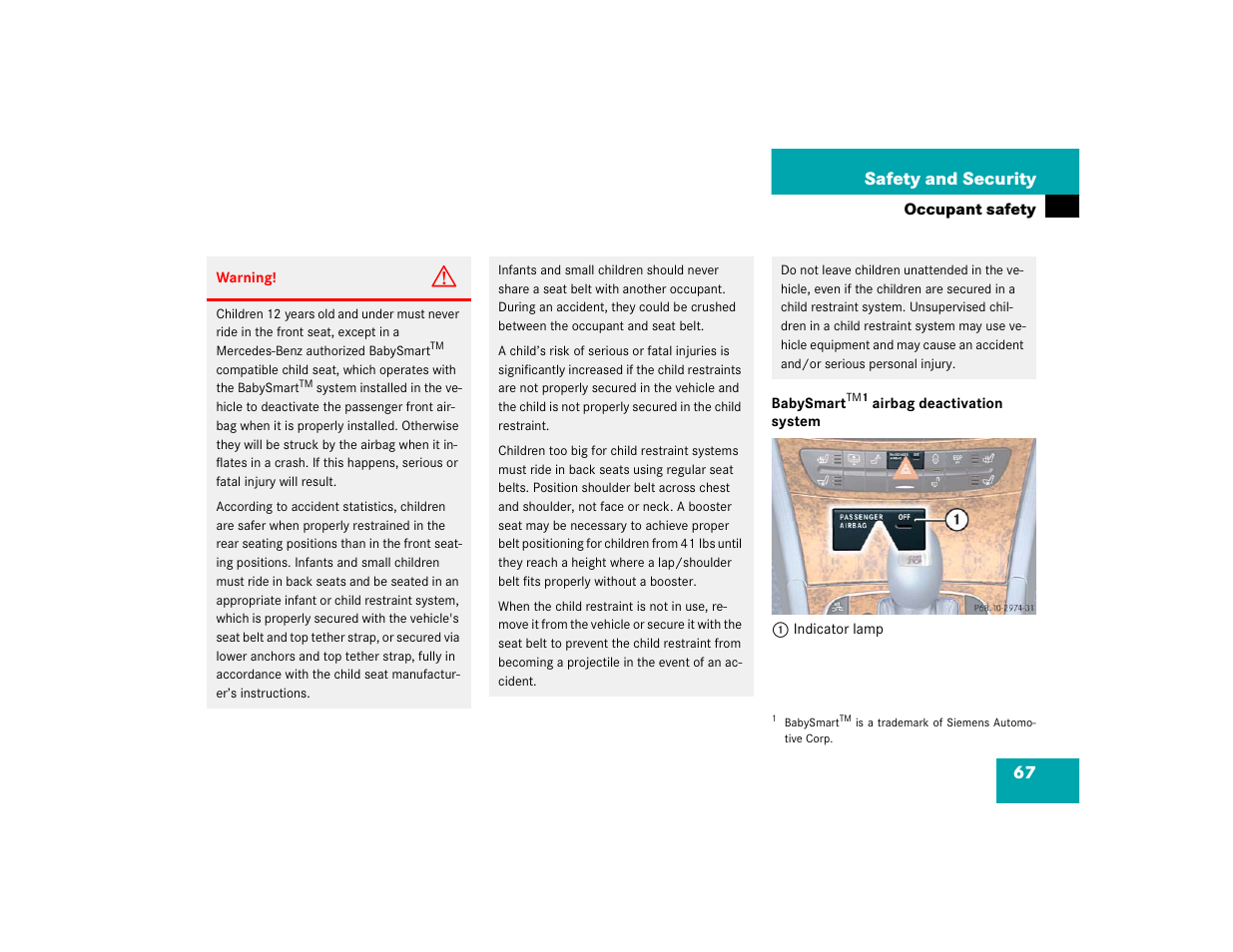 67 safety and security | Mercedes-Benz 2004 E 320 User Manual | Page 67 / 442