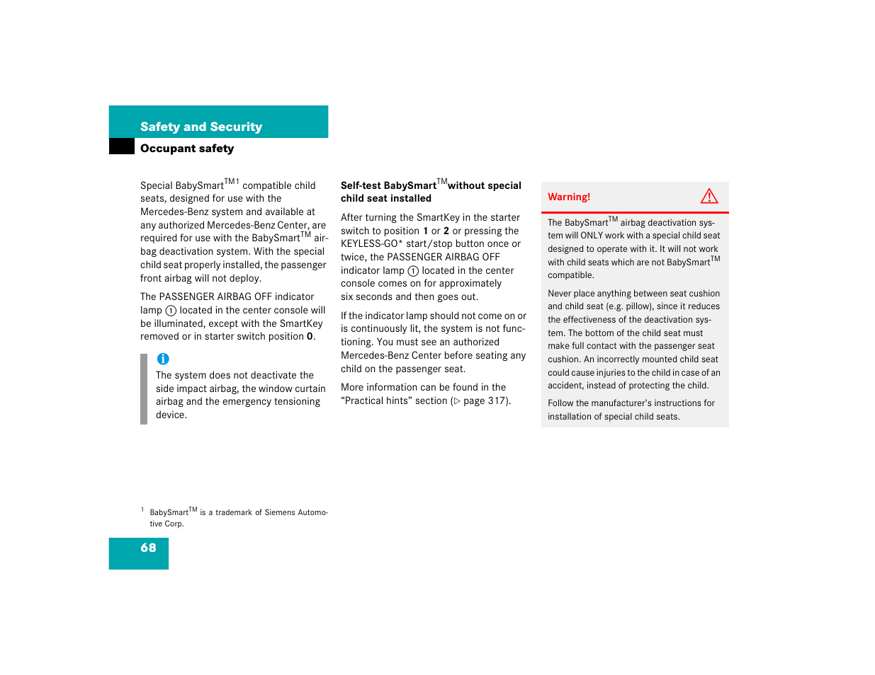 68 safety and security | Mercedes-Benz 2004 E 320 User Manual | Page 68 / 442