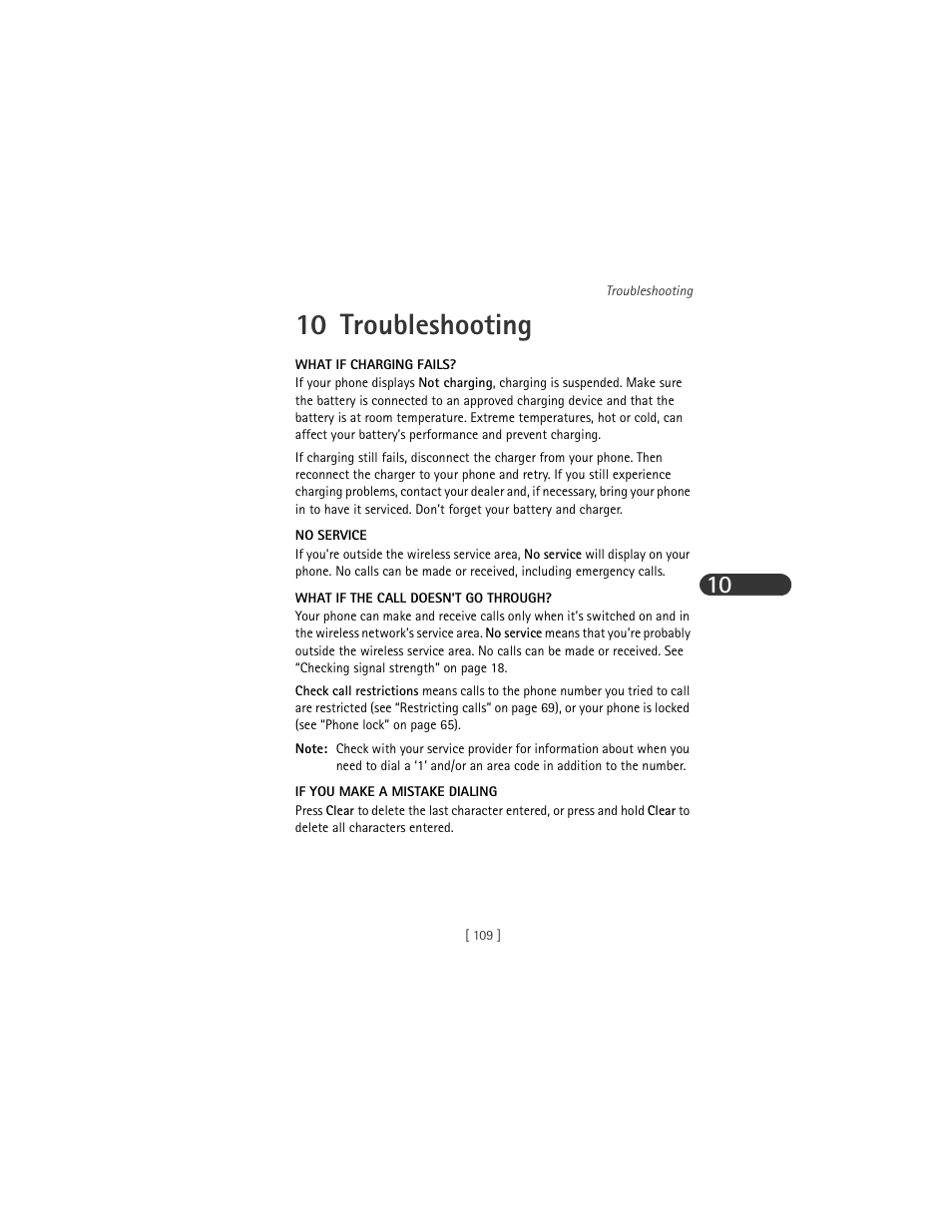 10 troubleshooting | Nokia 3285 User Manual | Page 117 / 141