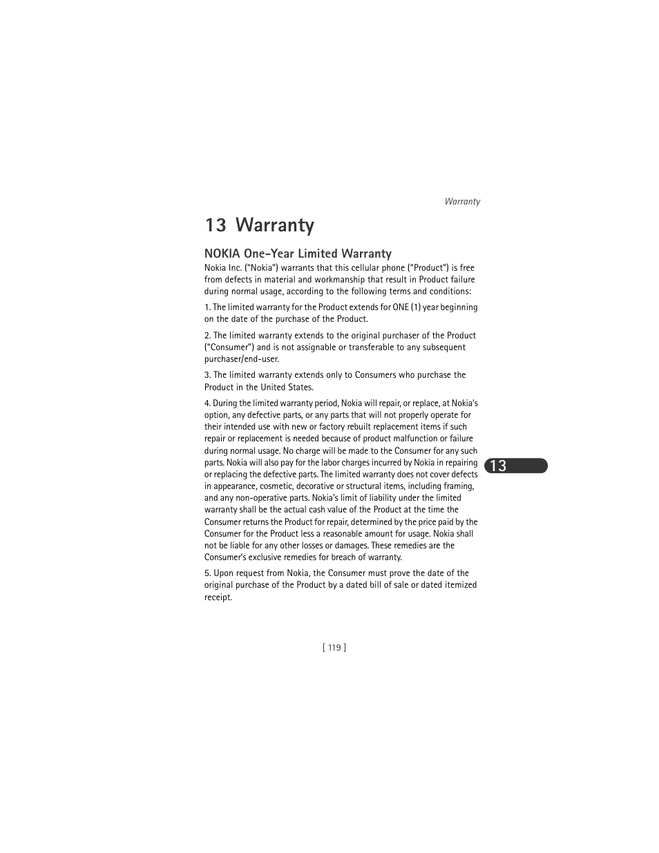 13 warranty | Nokia 3285 User Manual | Page 127 / 141