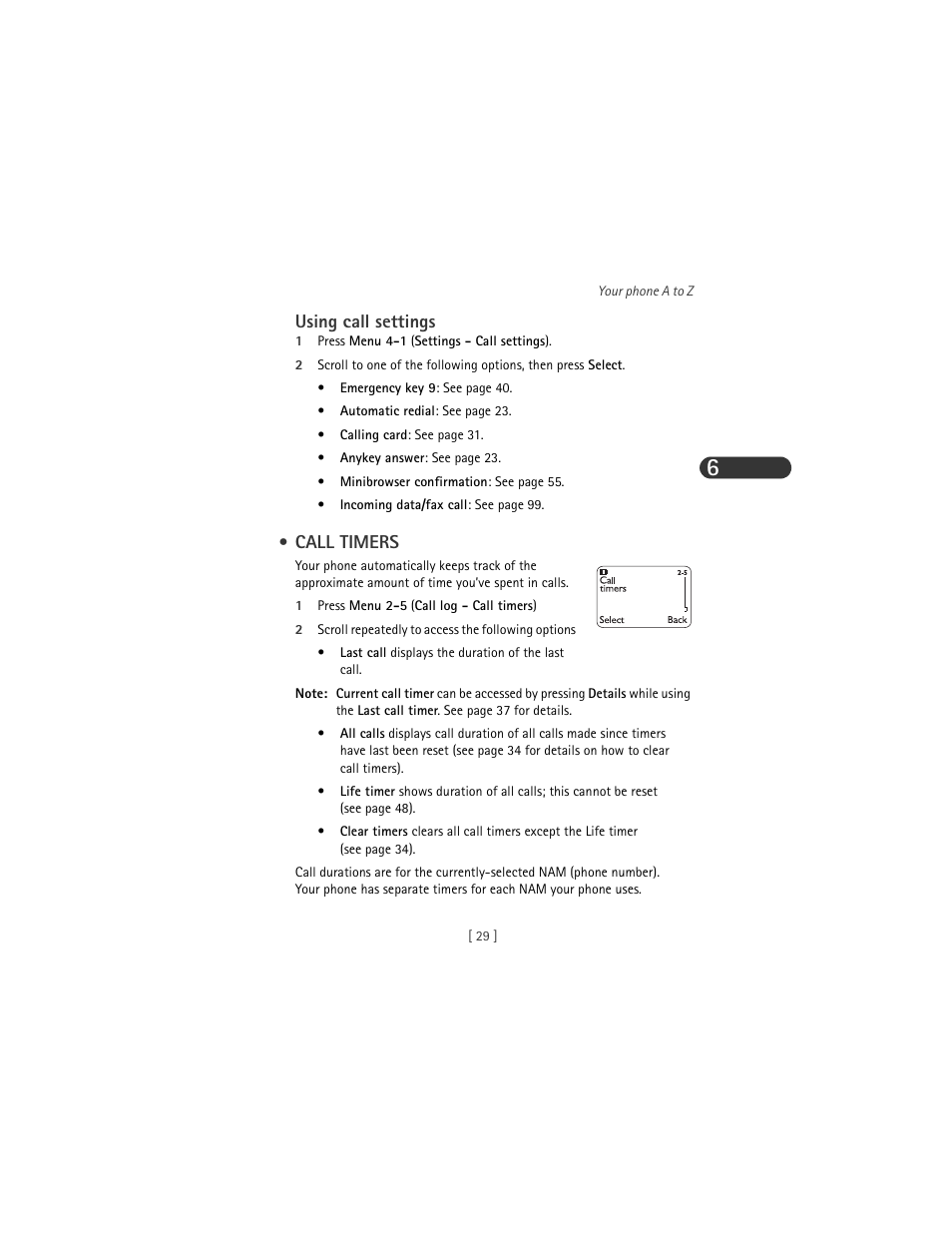 Using call settings, Call timers | Nokia 3285 User Manual | Page 37 / 141