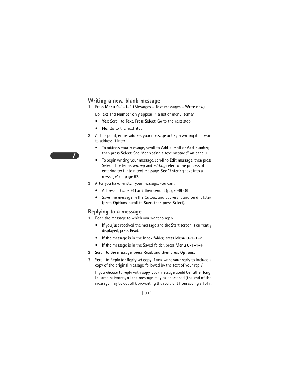 Writing a new, blank message, Replying to a message | Nokia 3285 User Manual | Page 98 / 141