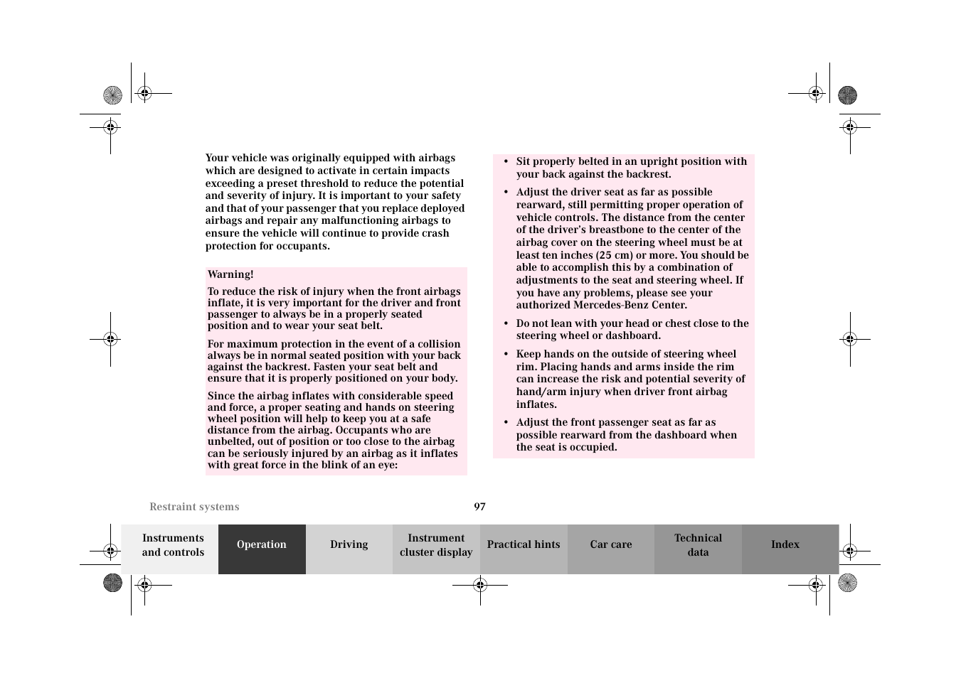 Mercedes-Benz 2002 CL 600 User Manual | Page 100 / 430