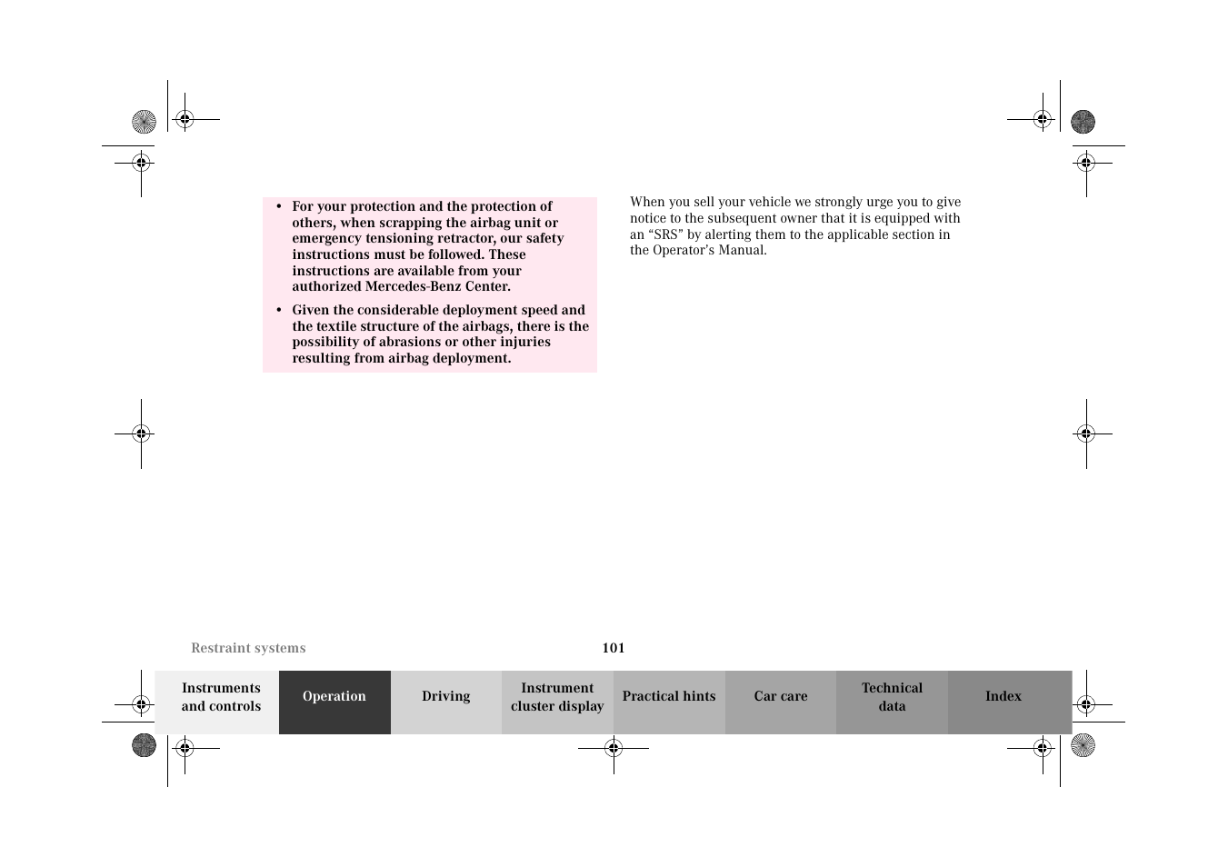 Mercedes-Benz 2002 CL 600 User Manual | Page 104 / 430