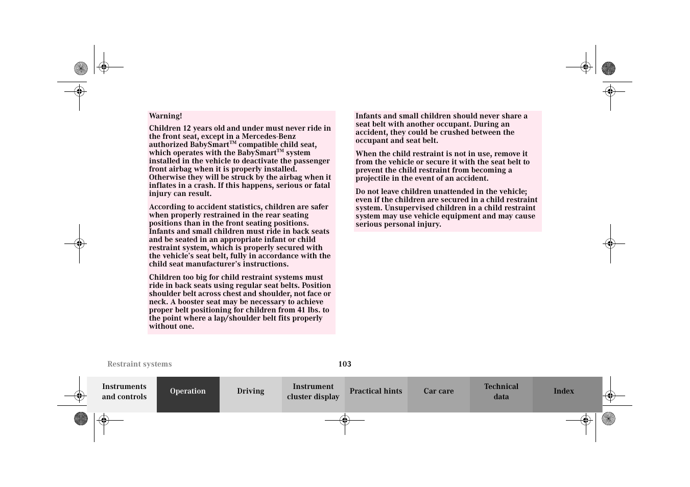 Mercedes-Benz 2002 CL 600 User Manual | Page 106 / 430