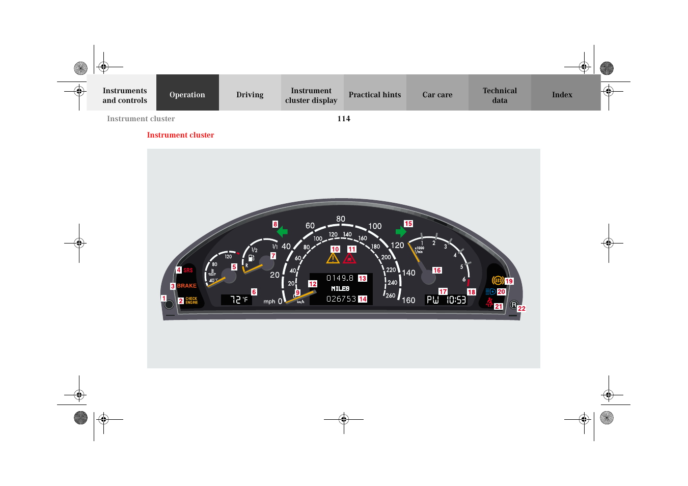 Instrument cluster | Mercedes-Benz 2002 CL 600 User Manual | Page 117 / 430