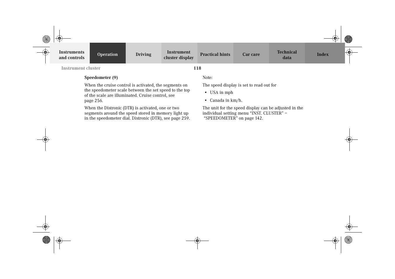 Speedometer (9) | Mercedes-Benz 2002 CL 600 User Manual | Page 121 / 430
